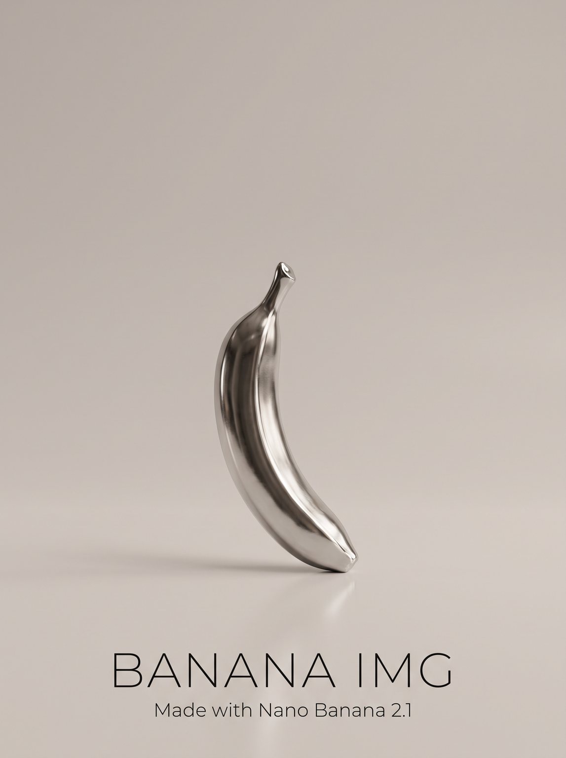 Minimal product poster of a polished chrome banana sculpture